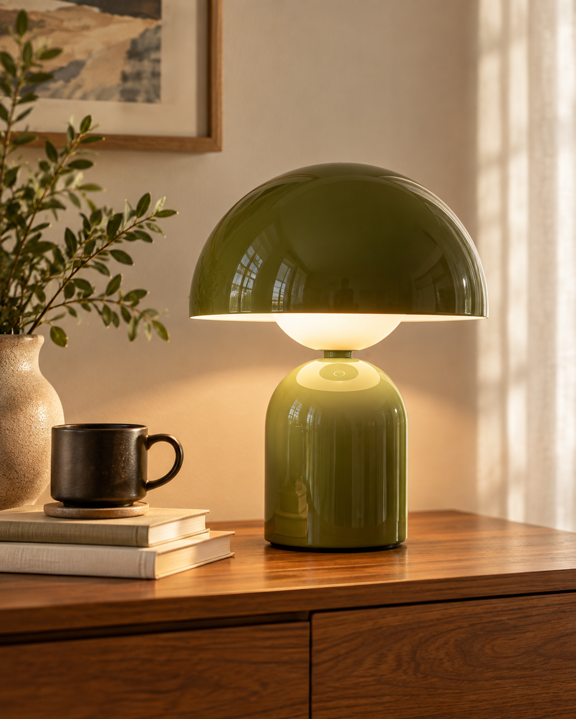 Olive Green Mushroom Dome Table Lamp