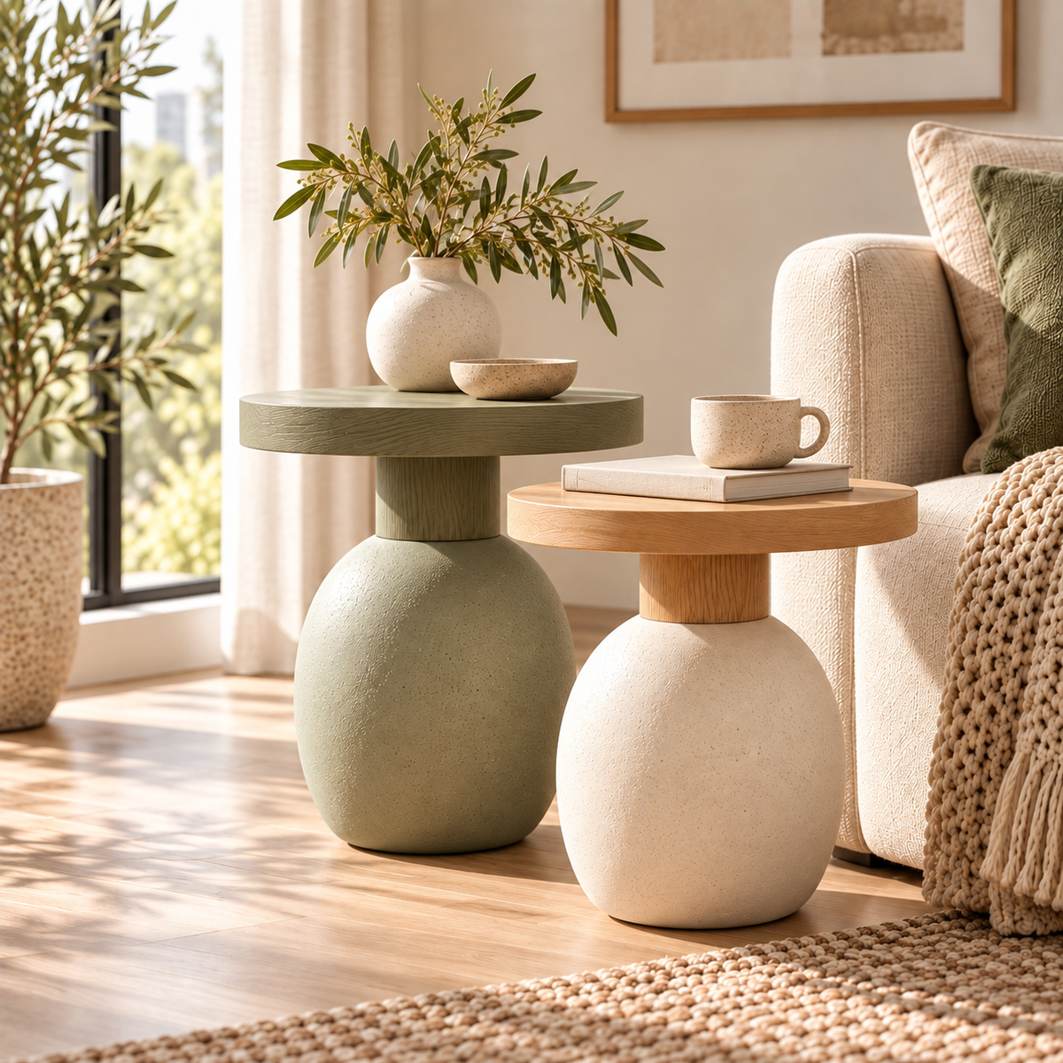 Sculptural Pedestal Side Table