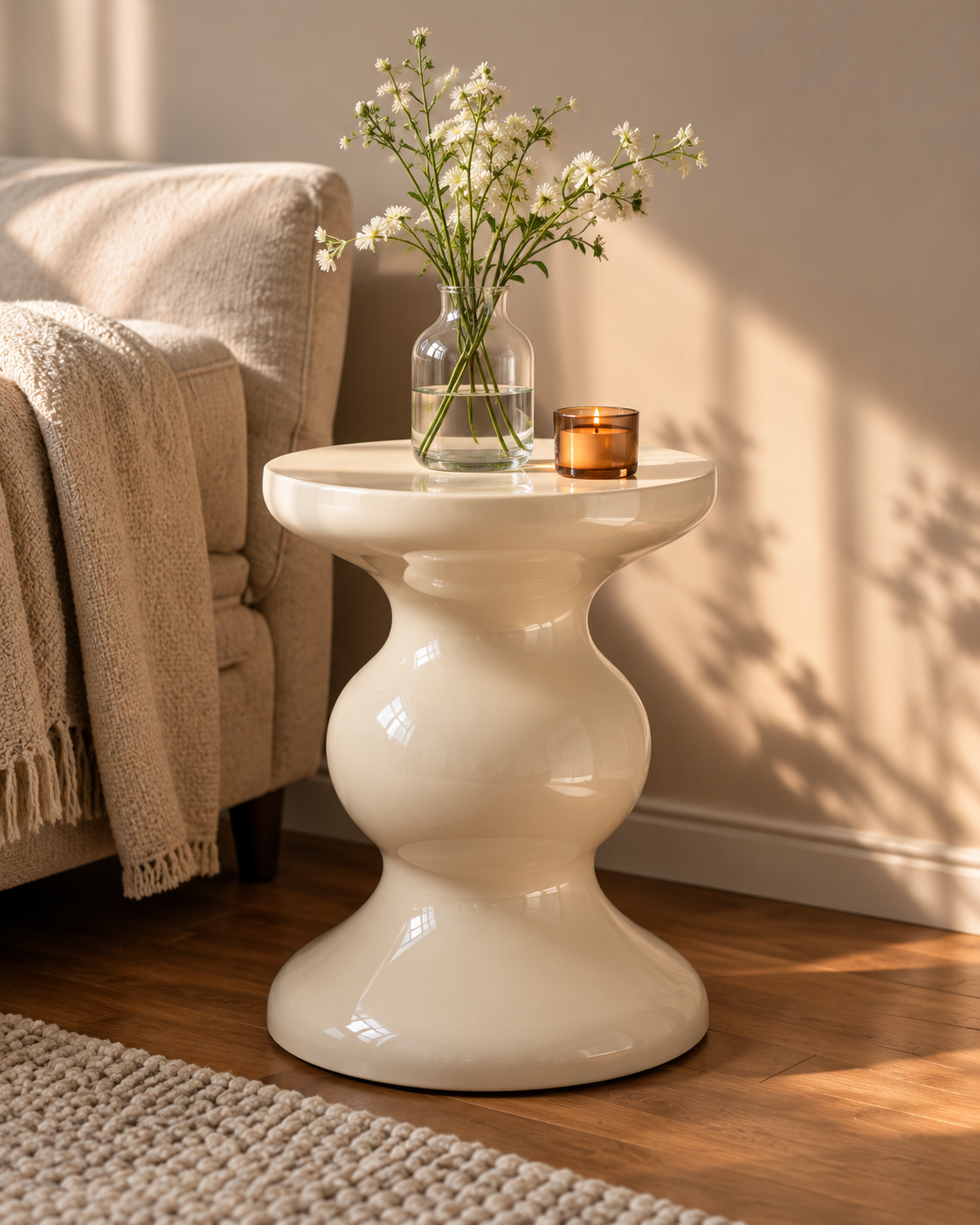 Ivory Sculptural Hourglass Side Table