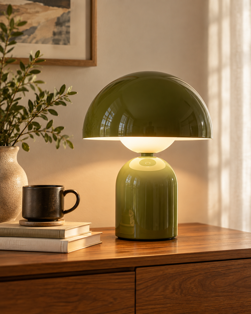 Olive Green Mushroom Dome Table Lamp