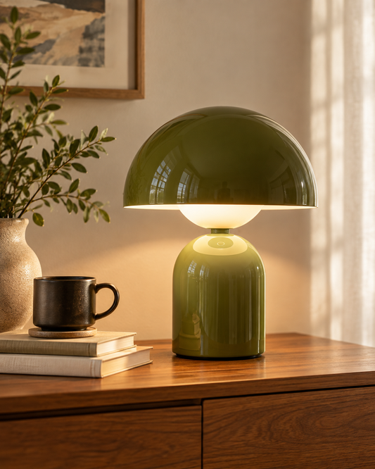 Olive Green Mushroom Dome Table Lamp