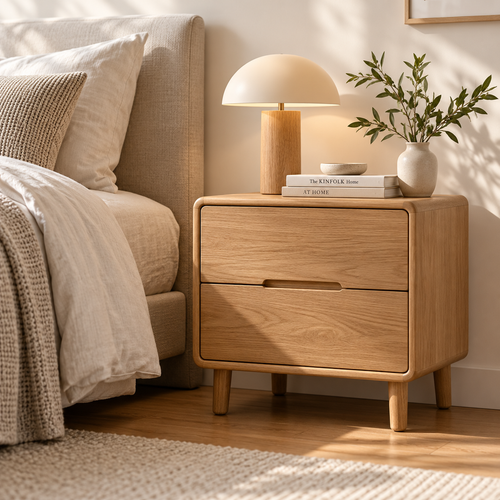 Rounded Oak Two-Drawer Nightstand
