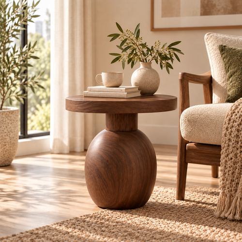 Dark Walnut Orb Pedestal Side Table